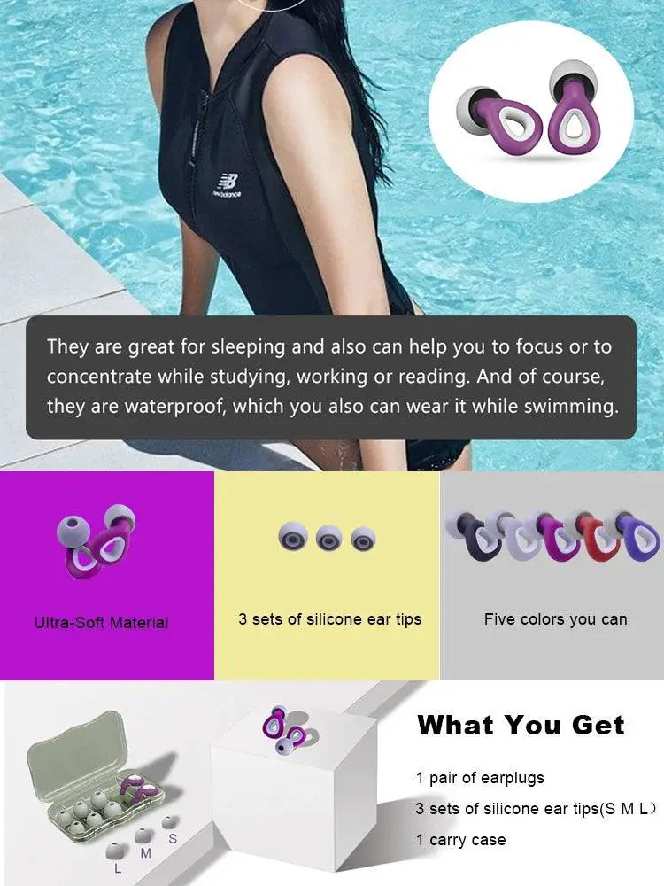 XINKATIOR Waterproof Anti Noise Silicone Earplugs for Sleep