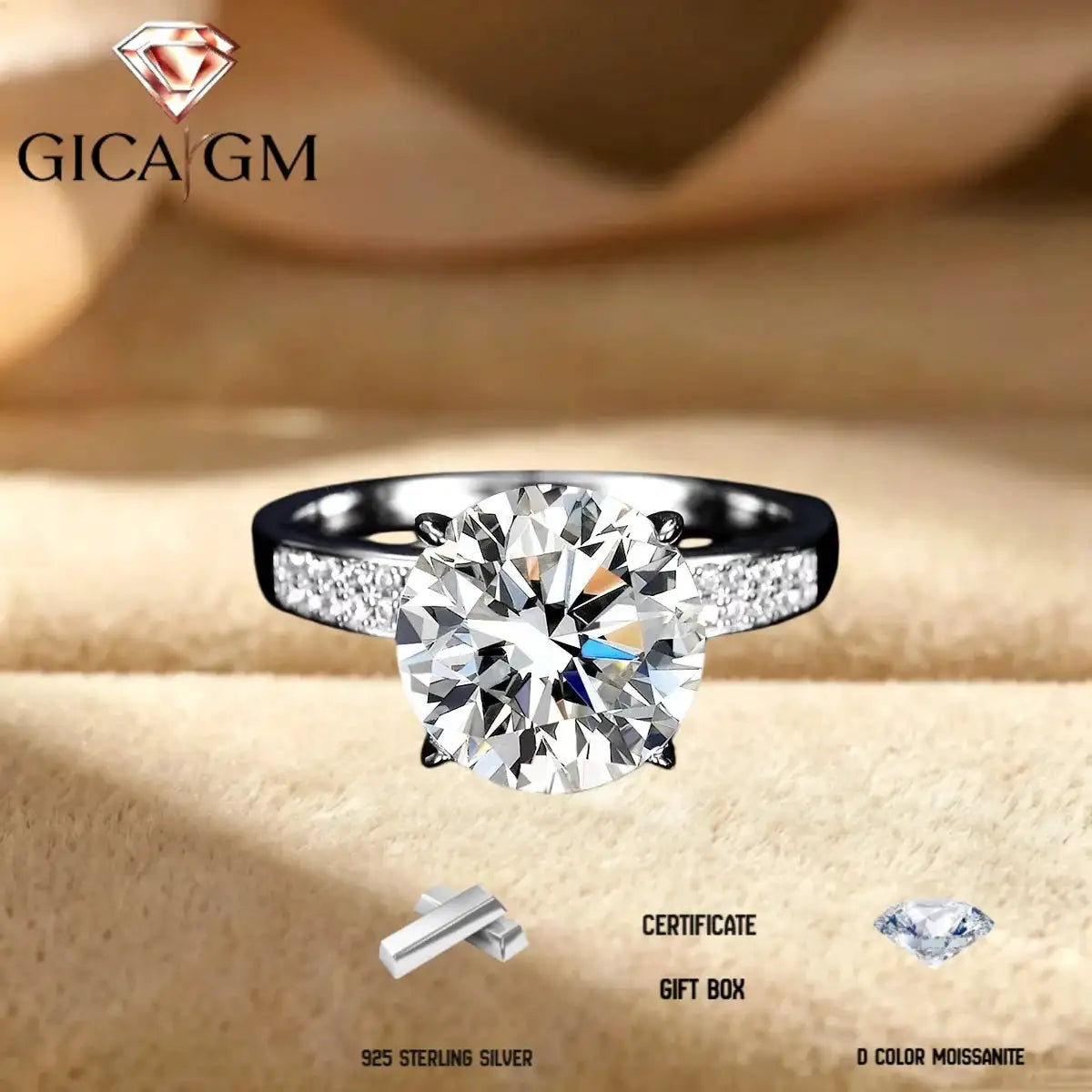 Ladies' Luxury 5-Carat D Moissanite Ring 925 Sterling Silver High-End Jewelry for Women Ideal for Weddings, Dates and as a Gift