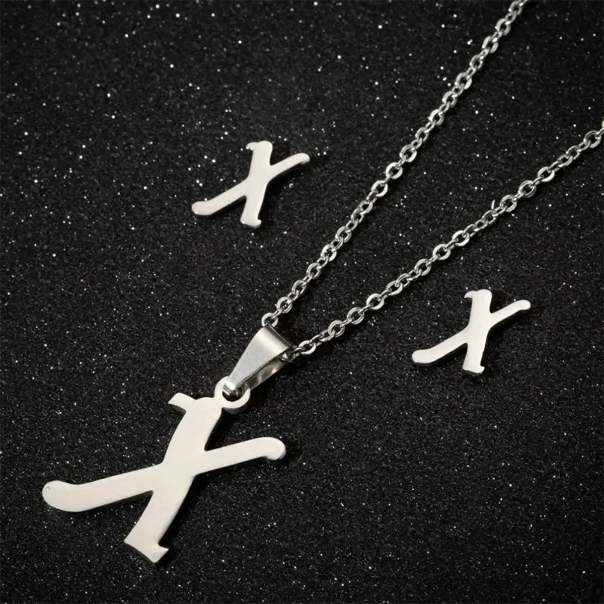 Stainless Steel Alphabet Initial Necklace And Earrings Set