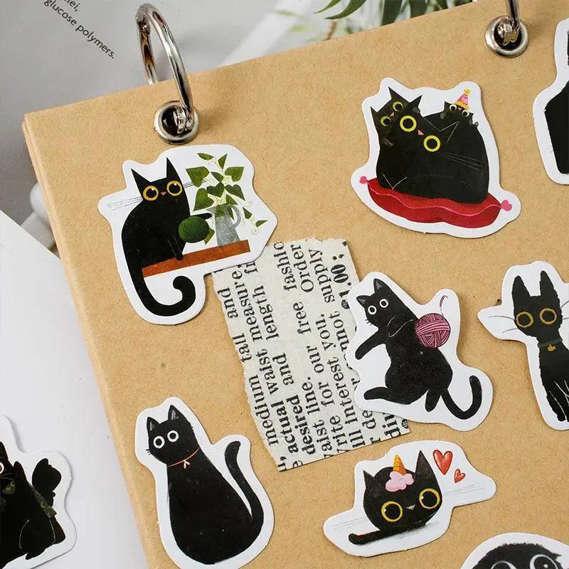 Black Cat Stickers Adorable Self Adhesive Set of 45