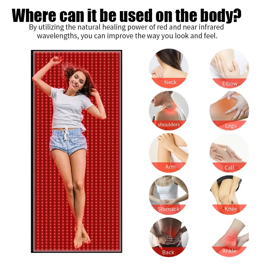 Full Body Red Light Mat 71x31inch Large Infrared LEDs Blanket 1280 660nm 850nm for Pain Relief Wellness Muscle Relax Recovery