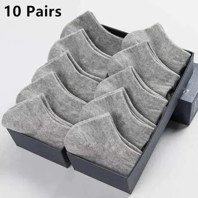 Mens Boat Socks Set 10 Pairs Classic Colors Black White Grey