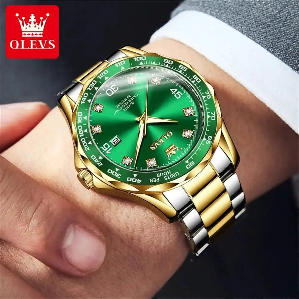 OLEVS Mens Quartz Watch Swim Stainless Steel Band Timepiece