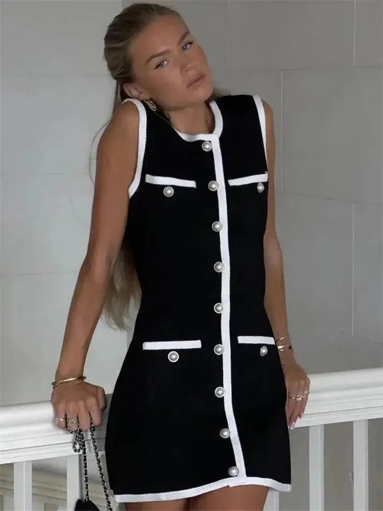 Patchwork A Line Mini Dress Chic Knitwear Cardigan Style