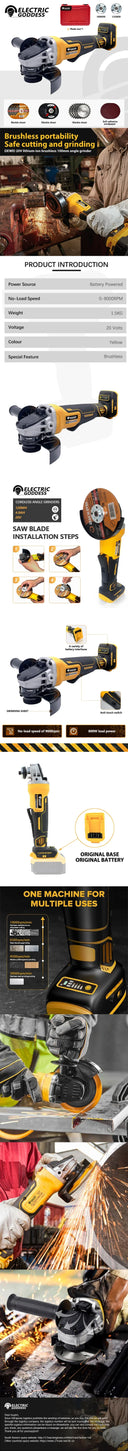 Cordless Brushless Angle Grinder for Metal Cutting DCG406