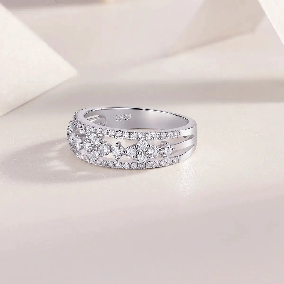 Moissanite Flower Ring Silver Gold Plate — product image 3