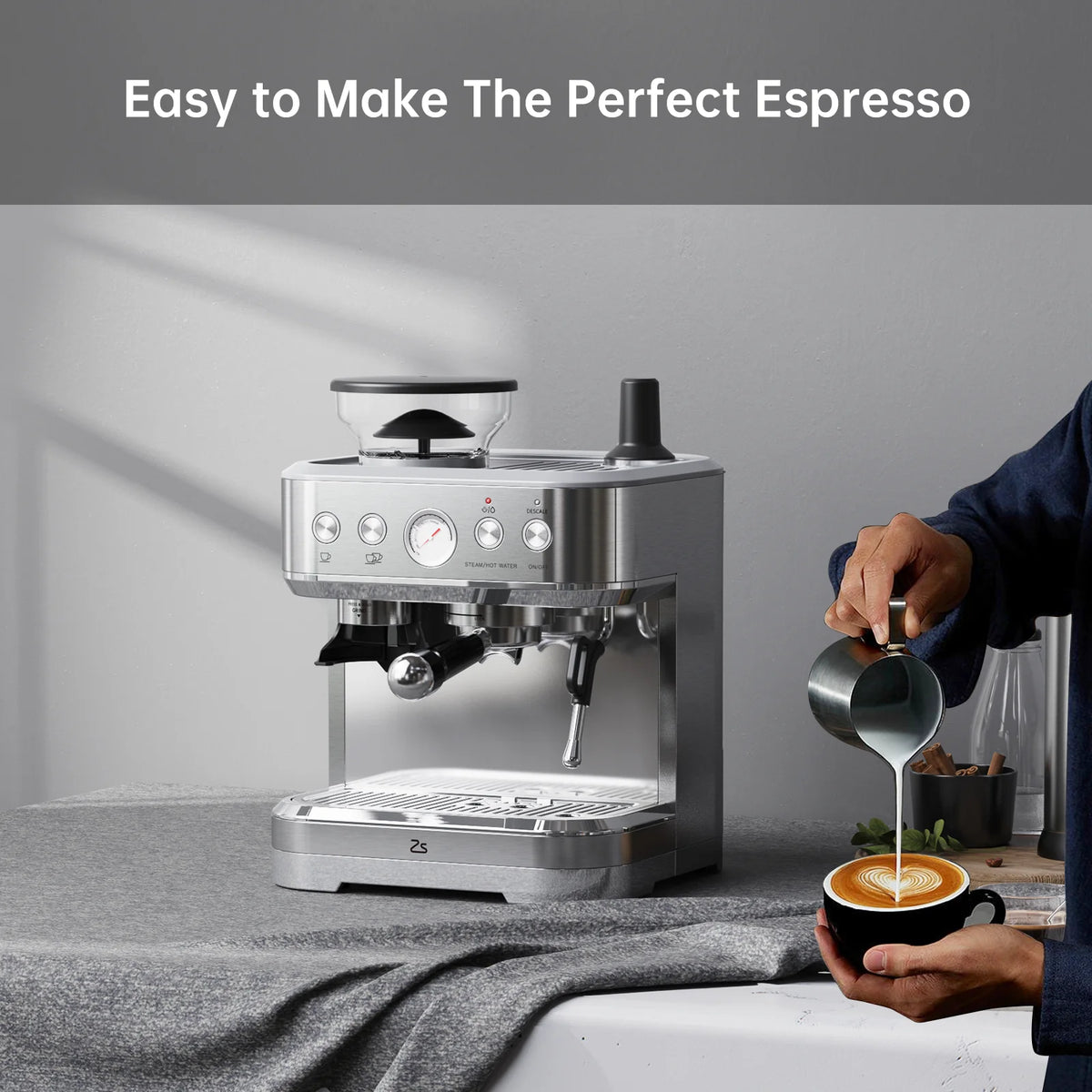 Espresso Machine with Milk Frother and Grinder, Bar Automatic — product view 4
