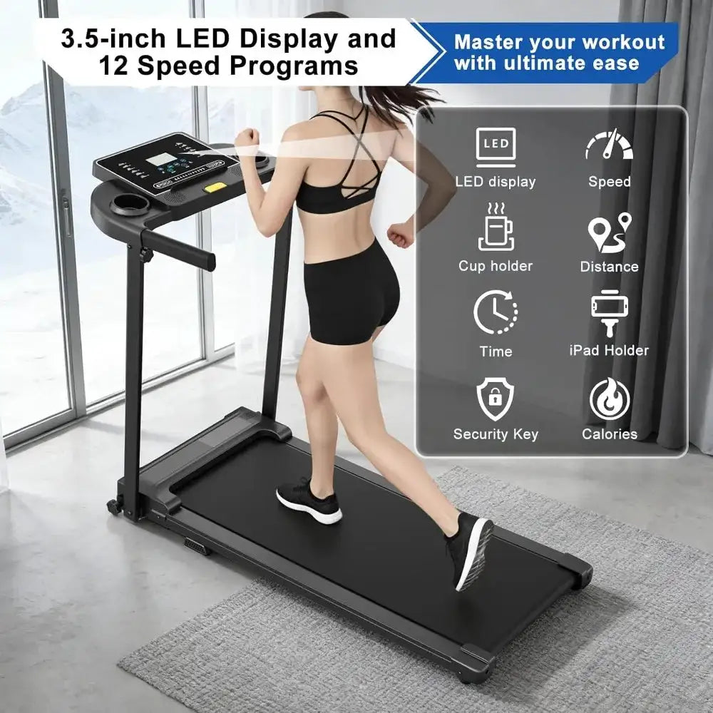 Foldable Treadmill for Home Walking Pad with Handle Bar, Compact Running Machine for Jogging Gym, LED Display, Portable Small Treadmill