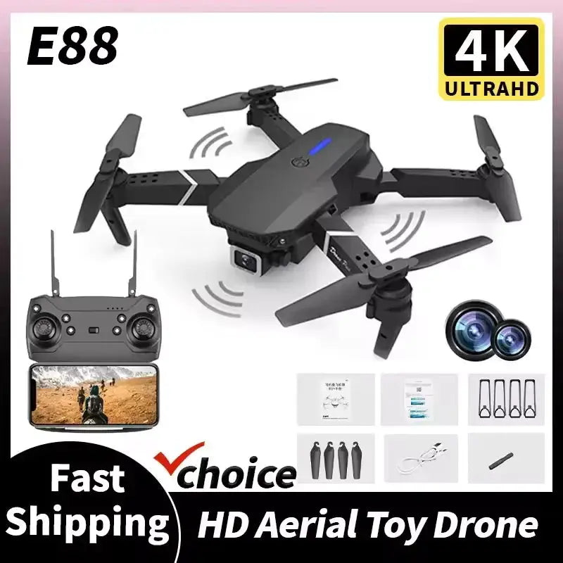 2026 New E88 Pro RC Drone 4K 1080P Wide Angle Dual HD Camera Foldable Quadcopter WiFi FPV Altitude Hold