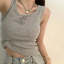 Tank Top for Women Ribbed Button Down Sleeveless Blouse