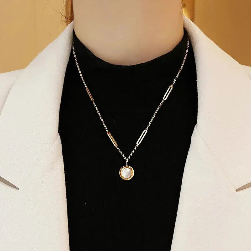 Stylish Stainless Steel Roman Digital Pendant Necklace