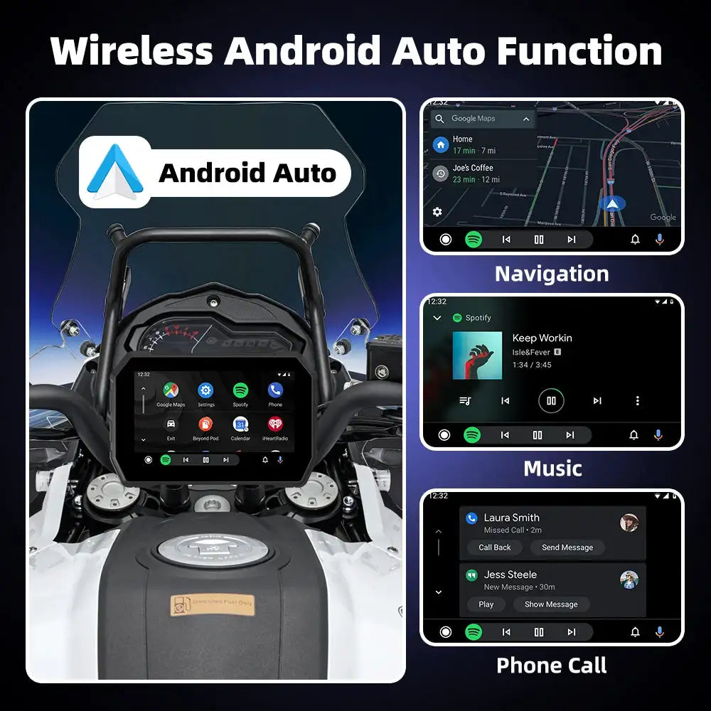 EKIY 5.0" Wireless CarPlay Moto Android Auto Portable Digital Dashboard GPS Motorcycle Navigation Display Screen TPMS Dashcam