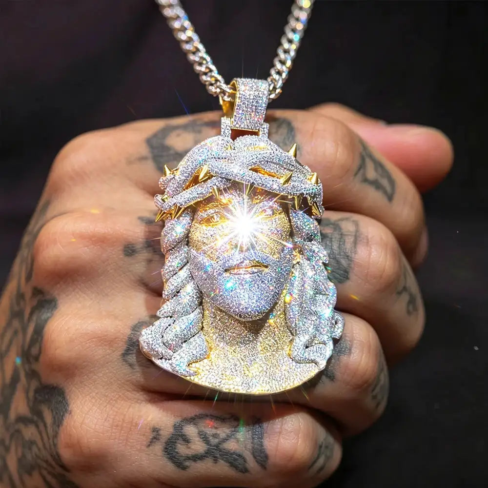 Iced Out Jesus Head Gold Pendant — product image 2