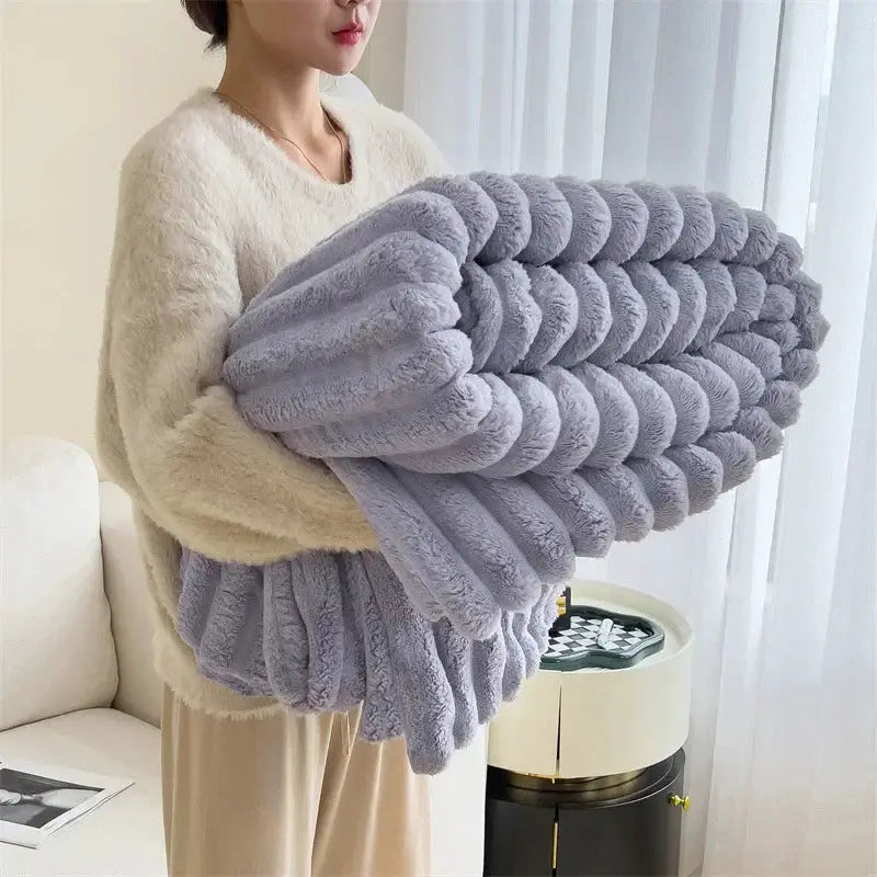 Simplicity Solid Color Thick Wide Strip Blanket Everyday