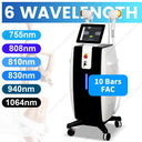 810NM Vertica Laser Diode Professional Hair Removal Machine 6 Wavelength Ice Titanium Painless Diode Laser Permanent Depilator