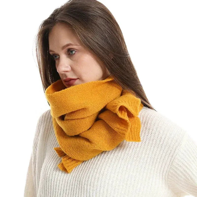 Women Solid Color Wool Knit Scarf Gaiter Warm Thickened