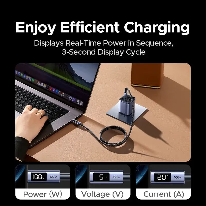 UGREEN PD100W USB C Cable Digital Power Display Fast Charging W/V/A for Laptop MacBook iPhone 18/17 Samsung S26 iPad Smart Cord
