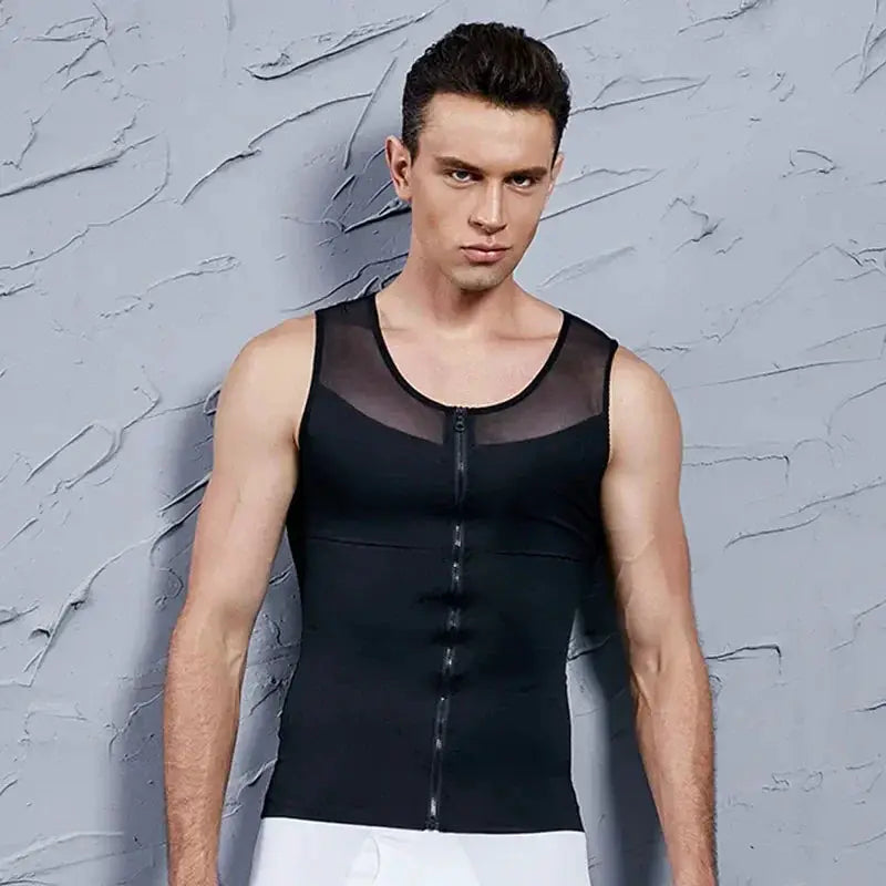 Men's Slimming Compression Tank Top With Zipper Gynecomastia