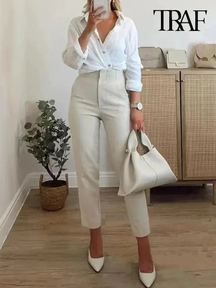 Vintage High Waist Zipper Pencil Pants For Women Classic
