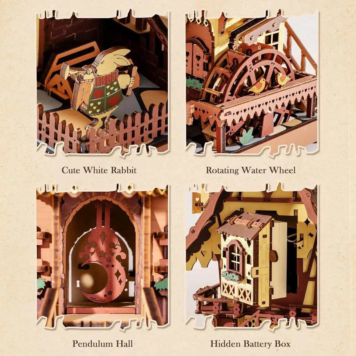 Robotime Rokr 3D Wooden Puzzle Cuckoo Clock Kit Black Forest Style with Working Bird DIY Clock Model Kit for Kids Adults Model
