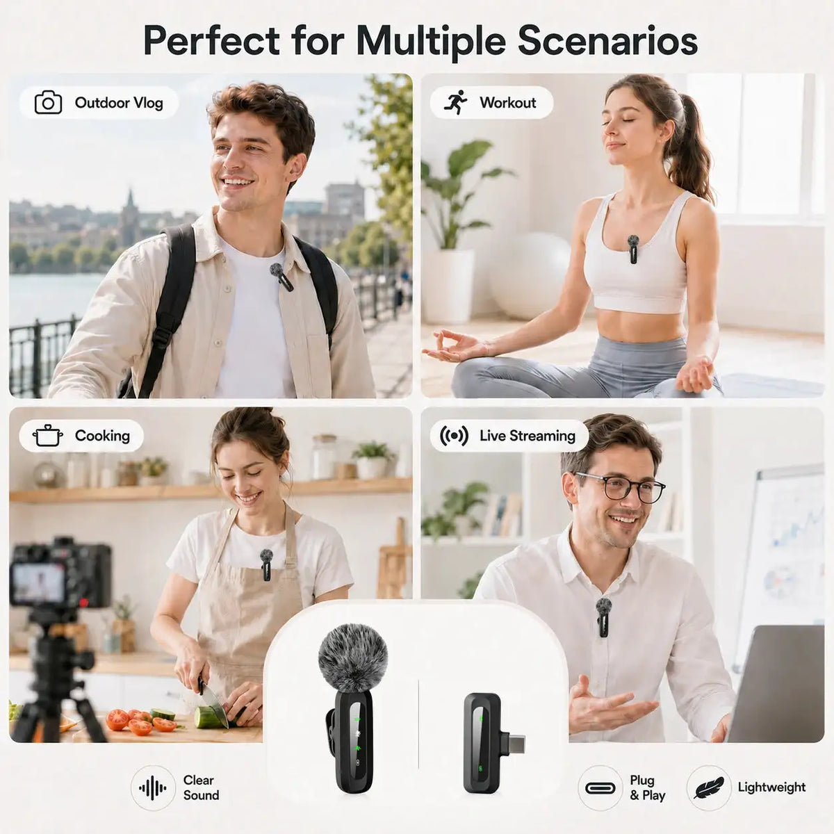 Type-C Port Wireless Lavalier Microphone, Noise Cancelling Lapel Mic,for iPhone15+,Android Phone,Vlog Live Streaming Interview