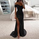 Off Shoulder Sequin Slit Dress