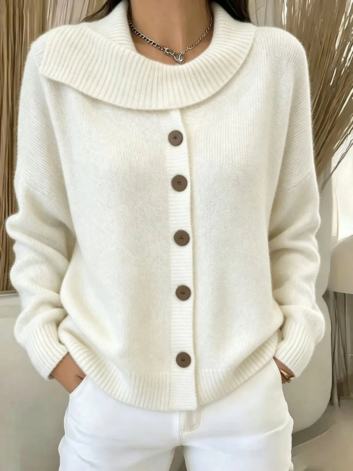 Notched Lapel Button Autumn Cardigan
