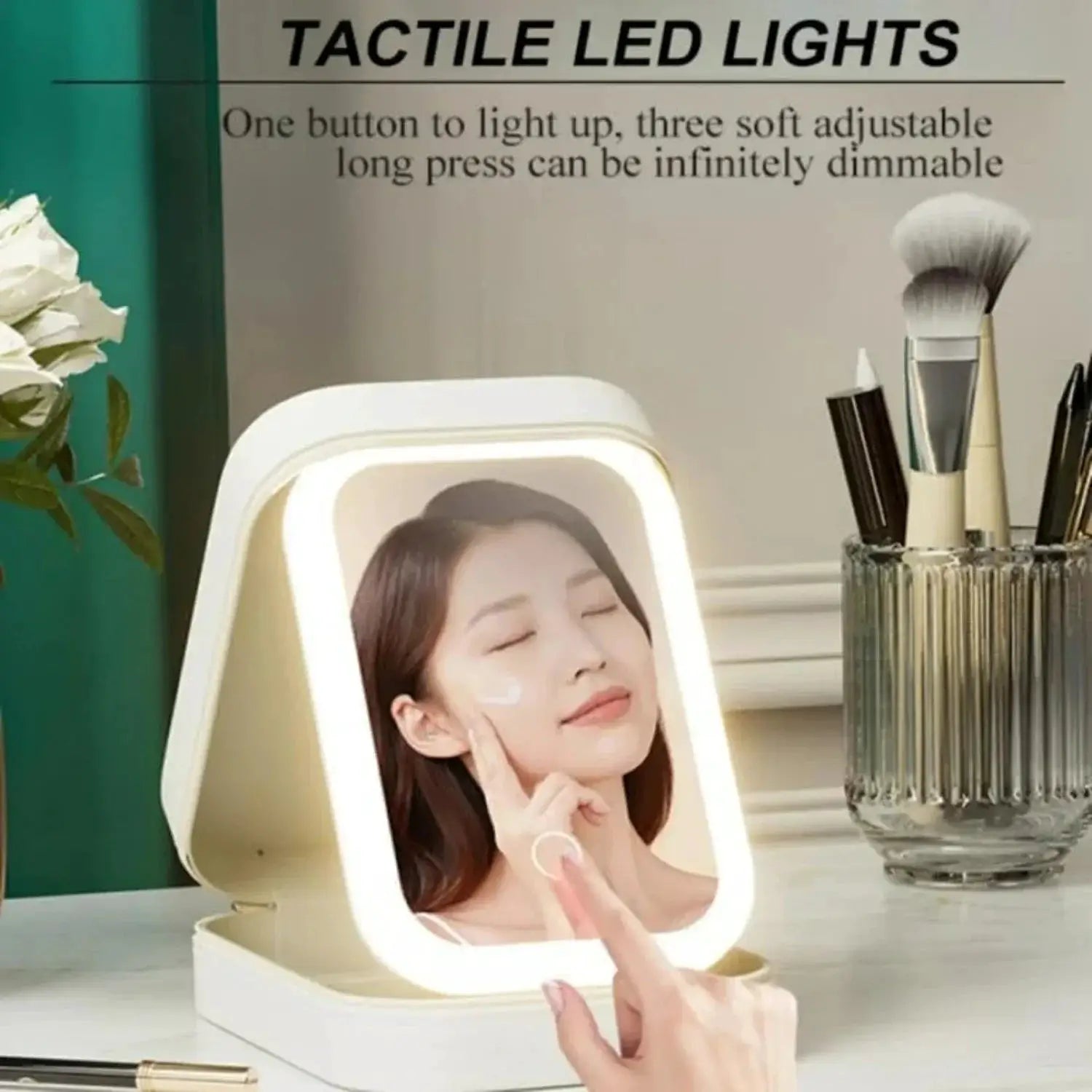 White Portable Travel Makeup Bag With LED Mirror Compact