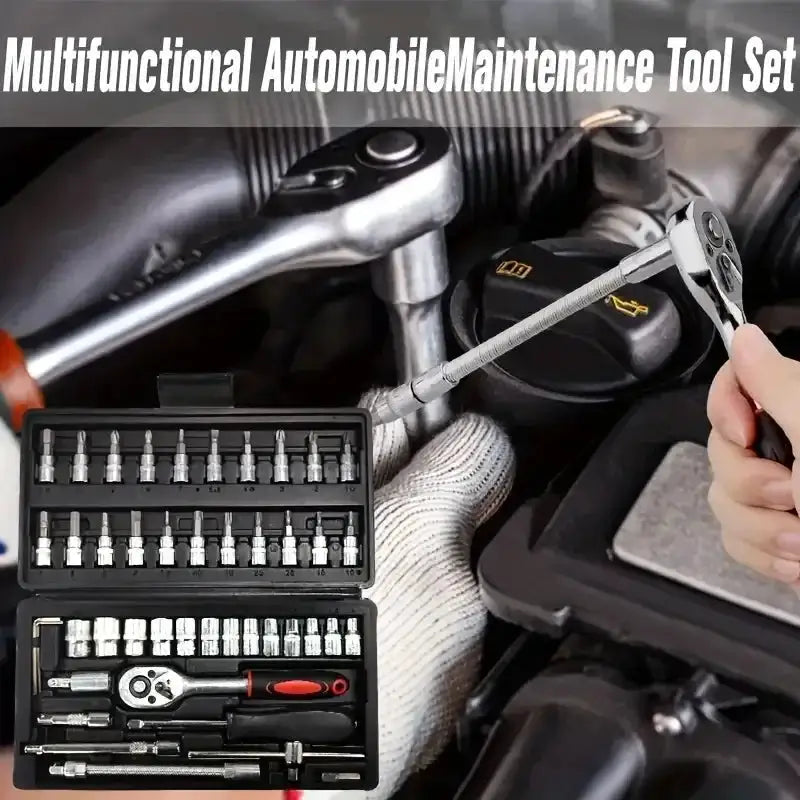 AIRAJ 46Pcs 1/4" Drive Socket Wrench Set, Ratchet Screwdriver & Bit Kit, Carbon Steel, Bestseller Auto Repair Hand Tool Set