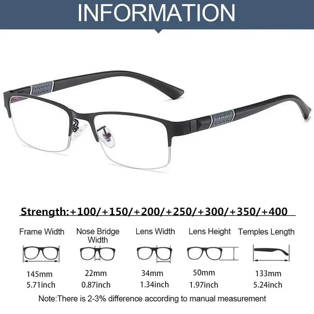 Metal Anti-blue Light Reading Glasses Farsighted Eyeglasses Men Business Eyewear Diopter 0 +1.0 +1.5 +2.0 +2.5 +3.0 +3.5 +4.0