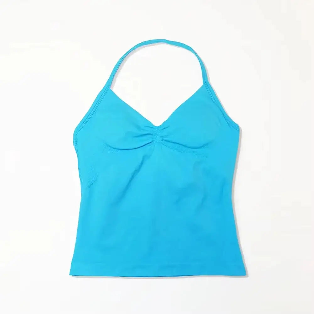 NCLAGEN Gym Longline Strappy Top Women Seamless Yoga Tank With Removable Pads V Neck Workout Clothes Sports Running Fitness Vest