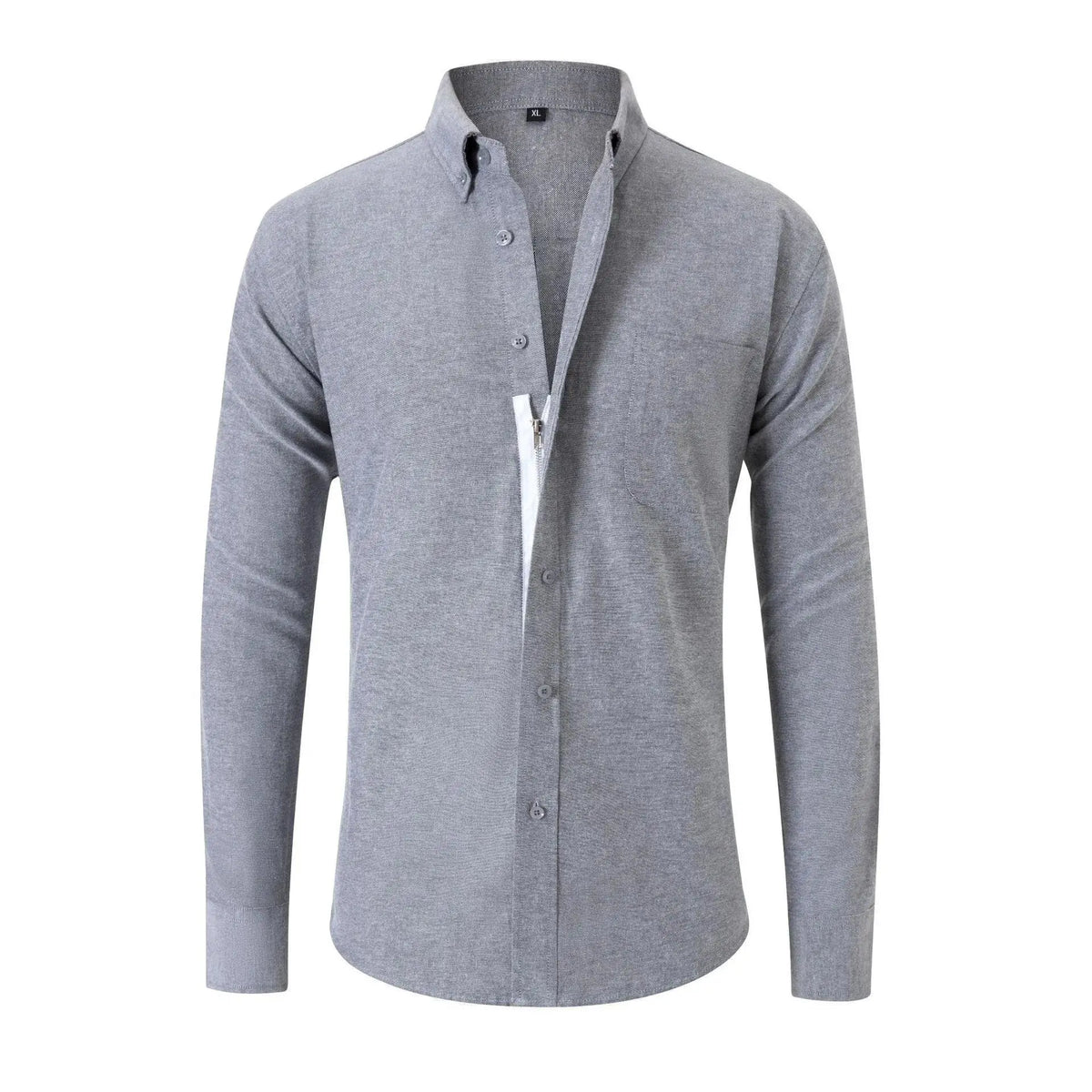 Mens Oxford Spun Shirt Zipper Long Sleeve Solid Color