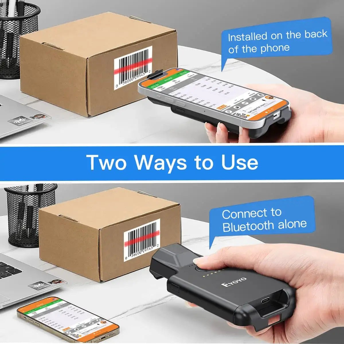 Eyoyo EY-017 Back Clip Bluetooth Barcode Scanner Portable 1D 2D QR Wireless Bar Code Reader with 1600mAh Rechargeable Battery, Compatible with iPad, iPhone and Android, For Book Warehouse Inventory Management