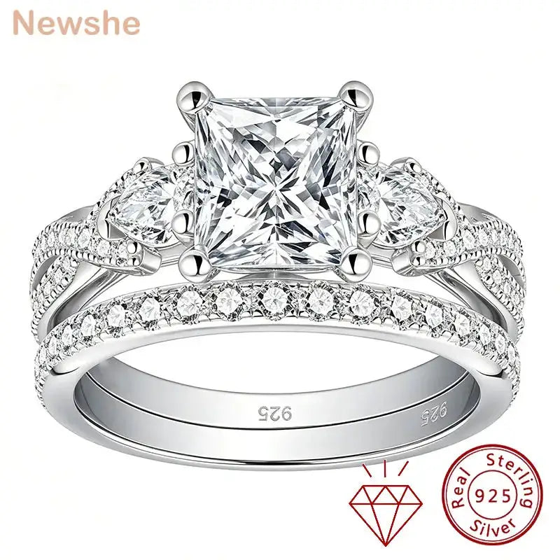 Princess Pear Moissanite Ring in Sterling Silver — product view 1