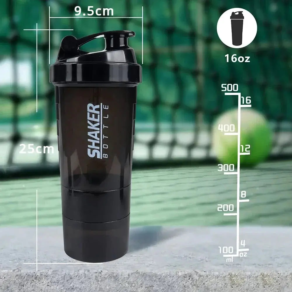 3 Layer Shaker Protein Bottle For Bodybuilding Mixing Cup