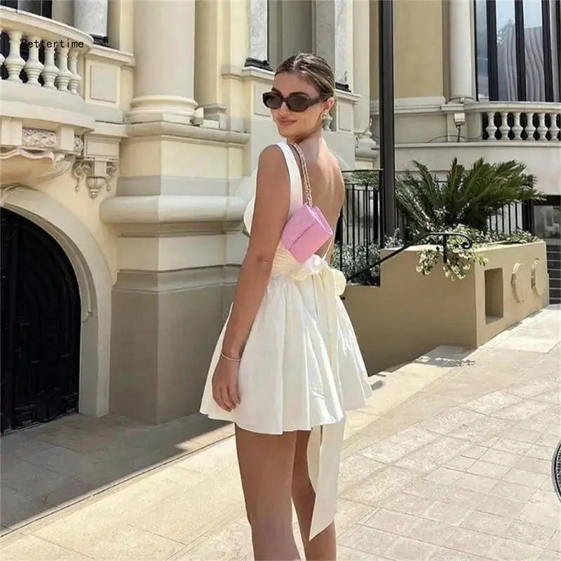 Butterfly Straps Square Neck Mini Dress For Evening Attire