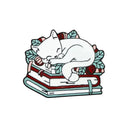 Cat Reading Enamel Pin for Book Lovers