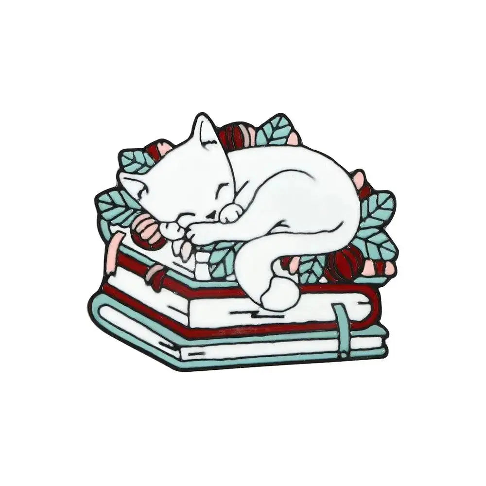 Cat Reading Enamel Pin for Book Lovers — Cat in Basket