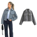 Warm Tweed Zip Crop Jacket for Women