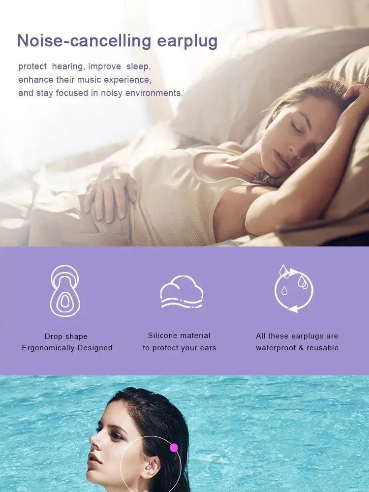 XINKATIOR Waterproof Anti Noise Silicone Earplugs for Sleep