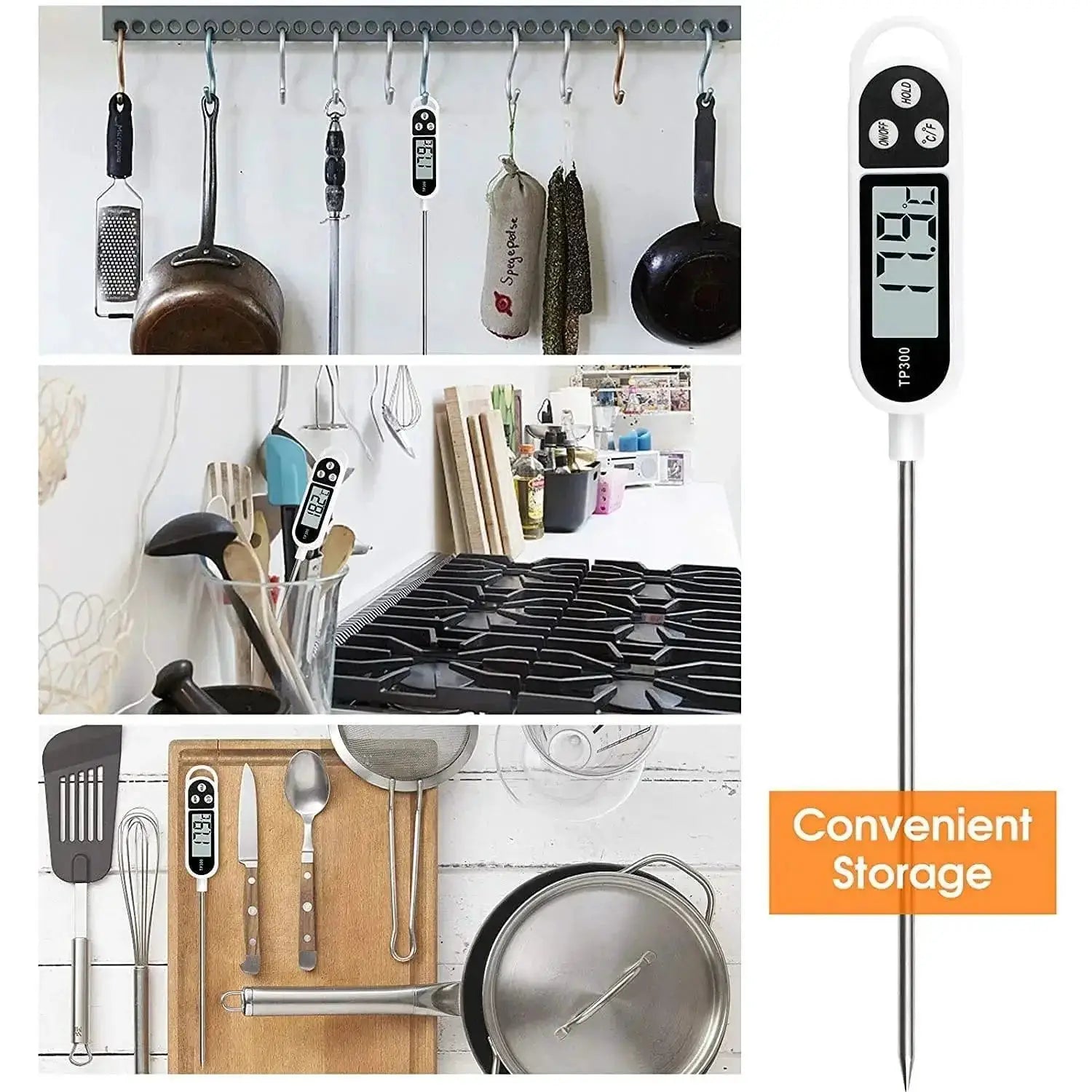 Meat Thermometer Quick Read Long Probe Auto Off LCD Kitchen