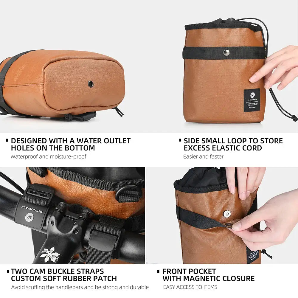 Rhinowalk Bicycle Water Bottle Morandi Color Front Bag 2.5L Bike Handlebar Bag Urban Riding Shoulder Bag Fit For Brompton