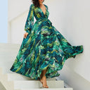 Green Leaf Backless Maxi Dress