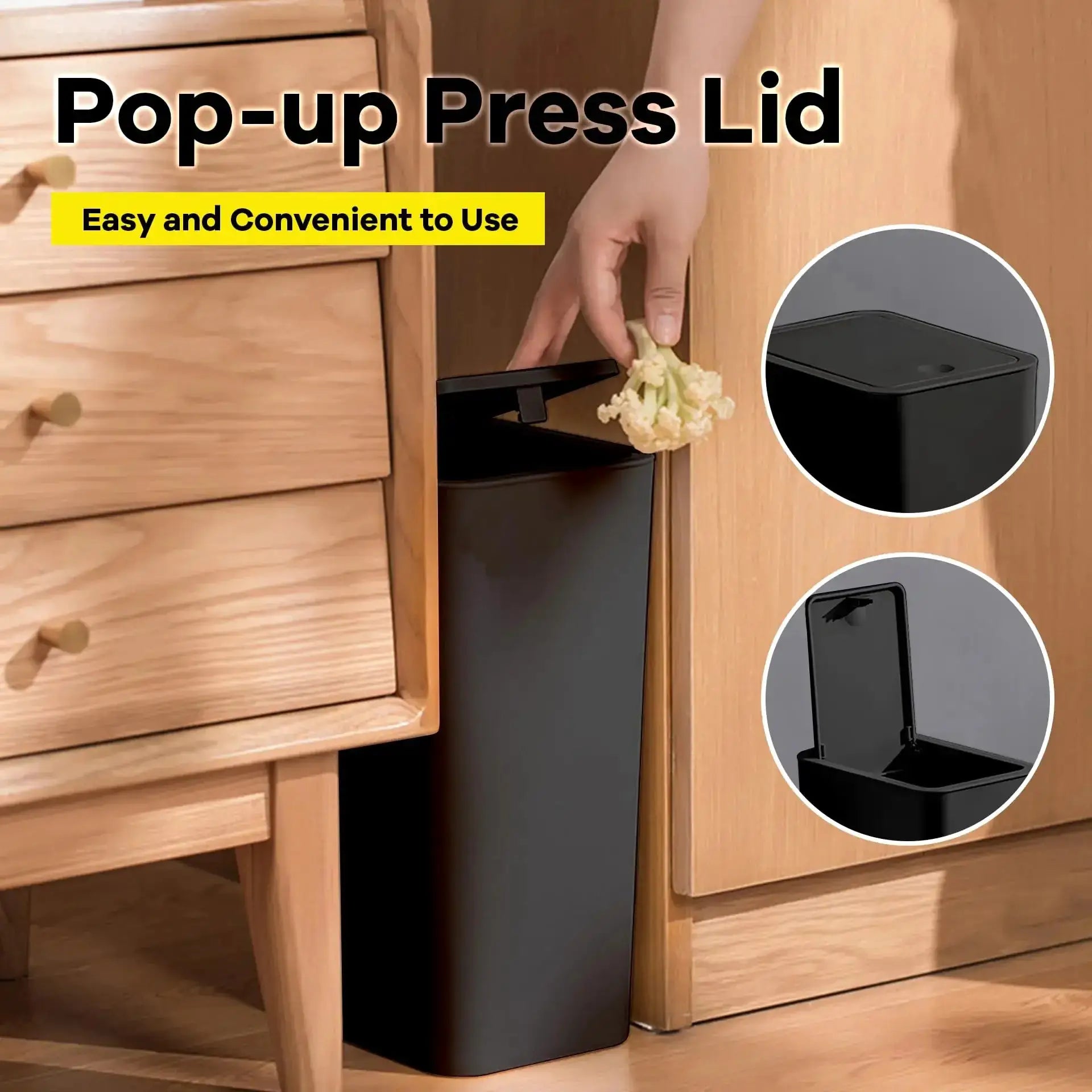 10L Bathroom Trash Can With Press Lid Small Compact Bin