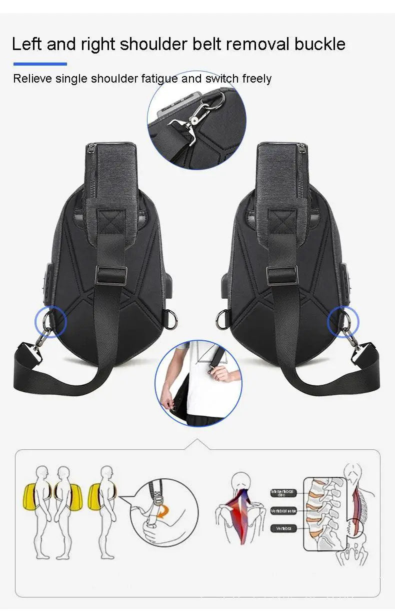 Running Chest Bag USB Charging Sling Pack For Men Unisex