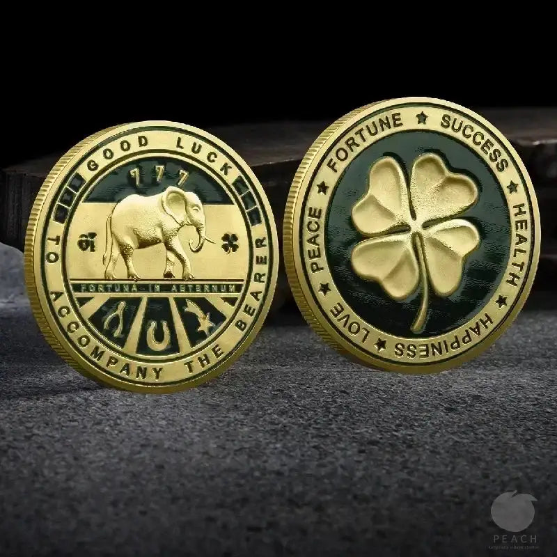 Lucky Commemorative Coin – Double Sided Four Leaf Clover & Elephant, Perfect Gift for Wealth, Health & Success