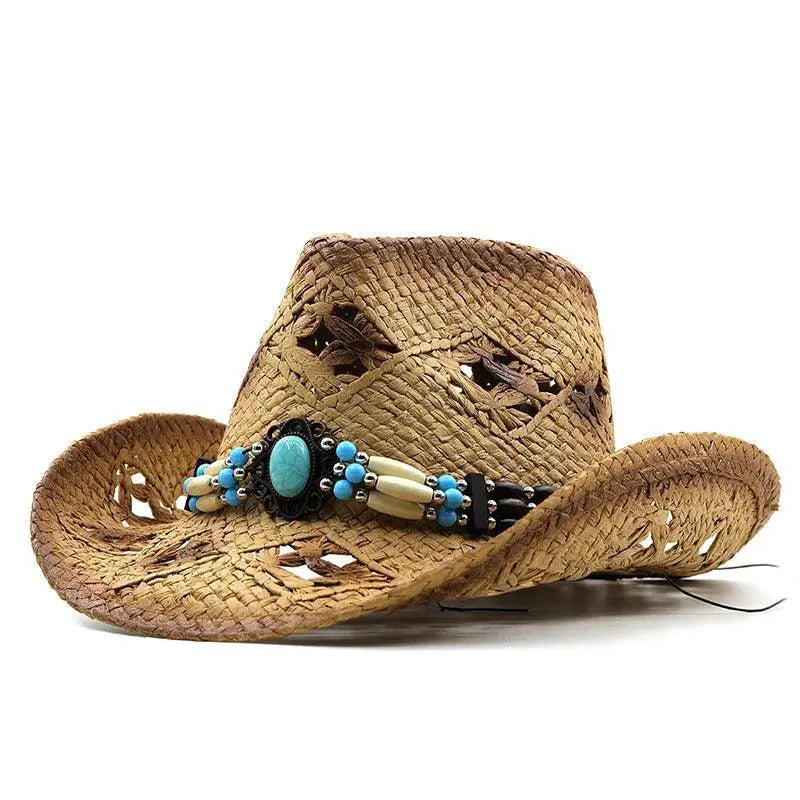 Khaki Lafite Straw Cowboy Hat With Paint Spray Finish