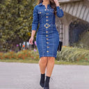 Belted Button Denim Shirt Dress