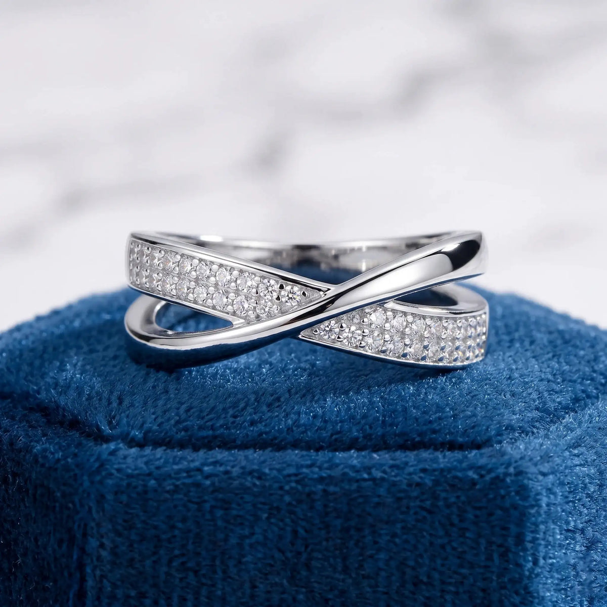 Cross Wrap Moissanite Ring Silver — product image 2