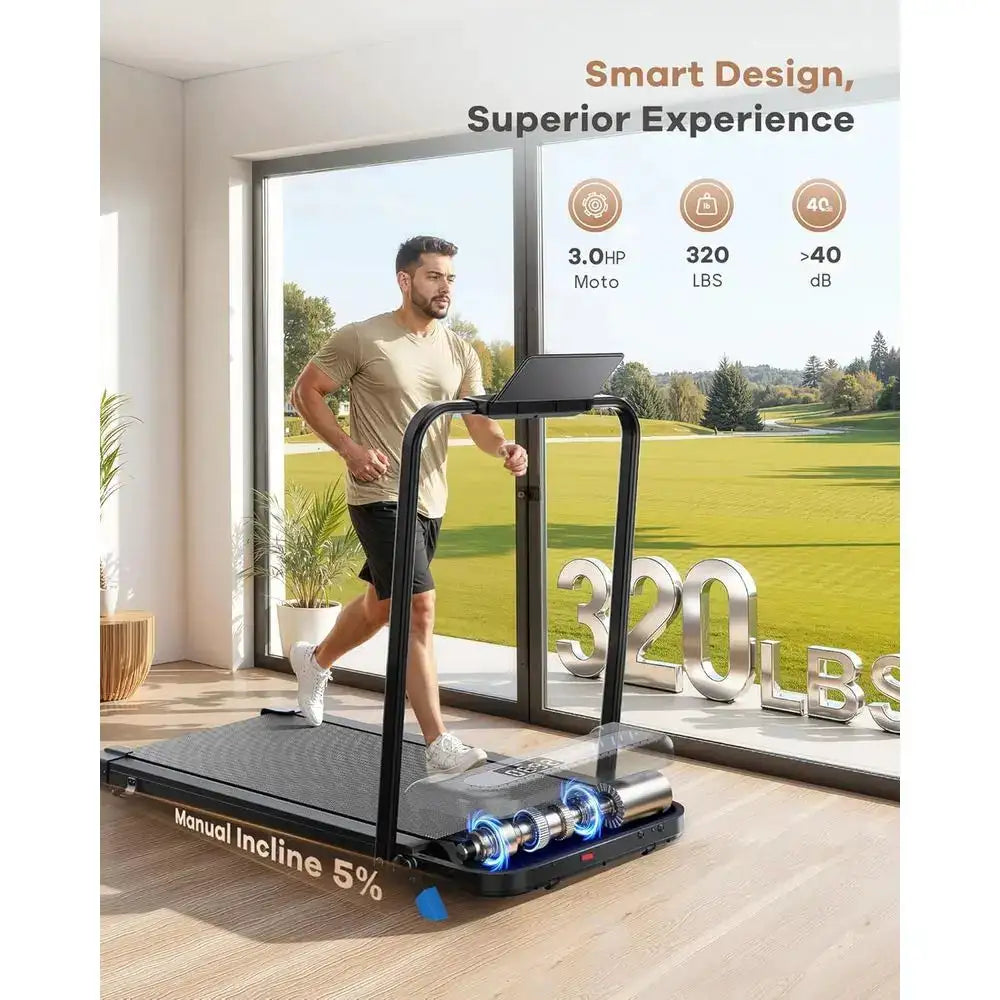 Portable Walking Pad with Handlebar, 320LB Capacity, Home Office Desk Treadmill, Incline Feature, App-Controlled Running Machine